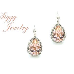 Rhodium Plated Vintage Rose Bridal Pear Halo Earrings made with Austrian Crystal